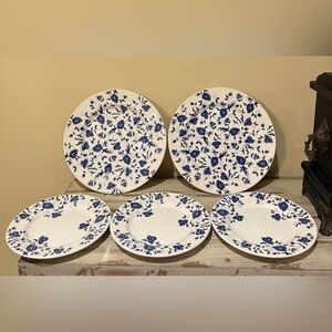 PIER 1 ITALY ELIZA 2 Dinner & 3 Salad Bread Plates Earthenware Blue and White